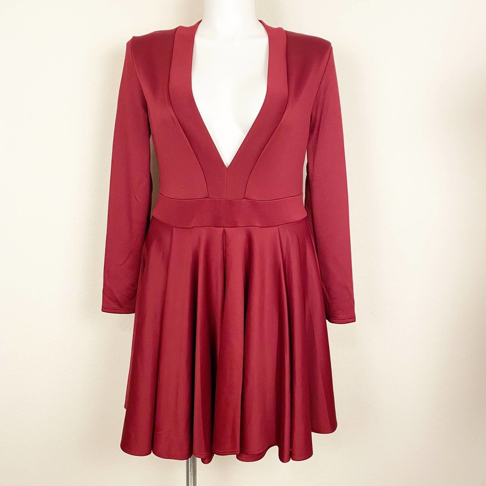 Eien Deep V Neck Burgundy Dress 2XL